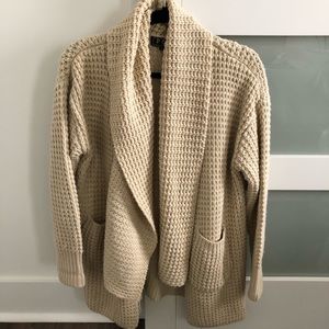 POL Women’s Waffle Knit Cardigan Beige Small